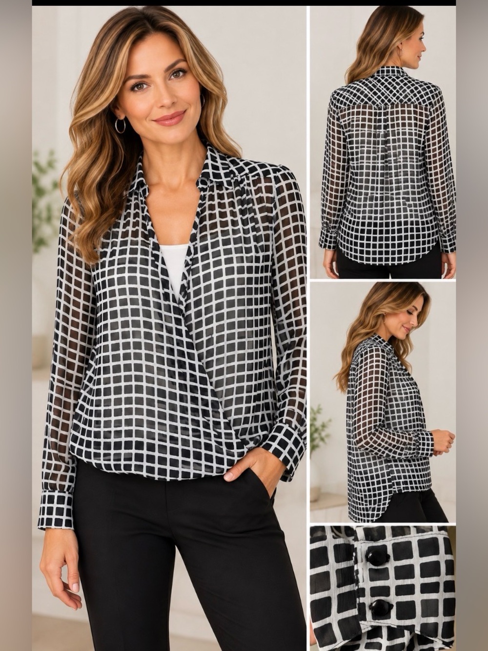 Black & White frank Lyman faux Wrap Blouse